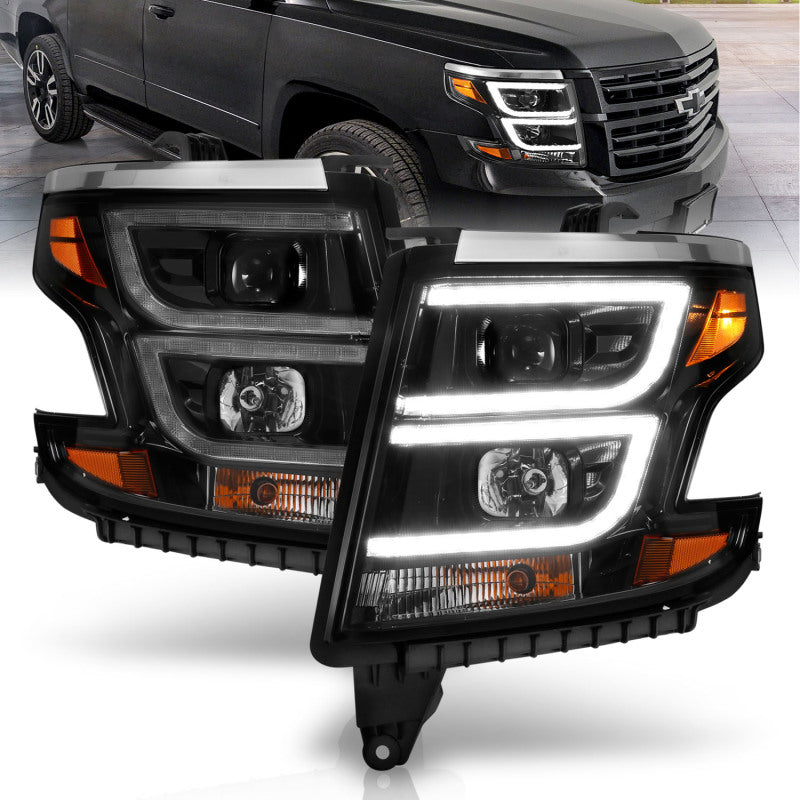 ANZO 2015-2020 Chevy Tahoe Proyector Faros delanteros estilo tablón negro con DRL