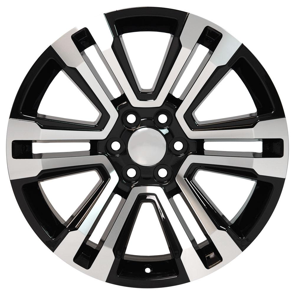 22" Replica Wheel CV44 Fits GMC Yukon Rim 22x9 Black Mach'd Wheel