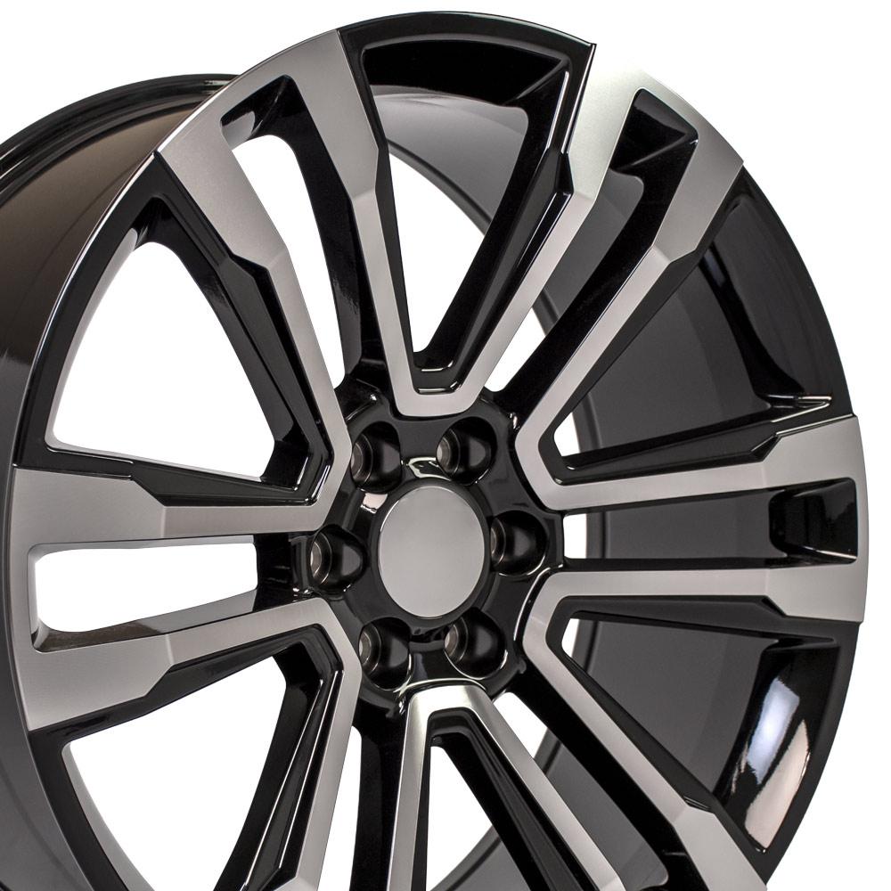 24" Replica Wheel CV44 Fits GMC Yukon Rim 24x10 Black Mach'd Wheel