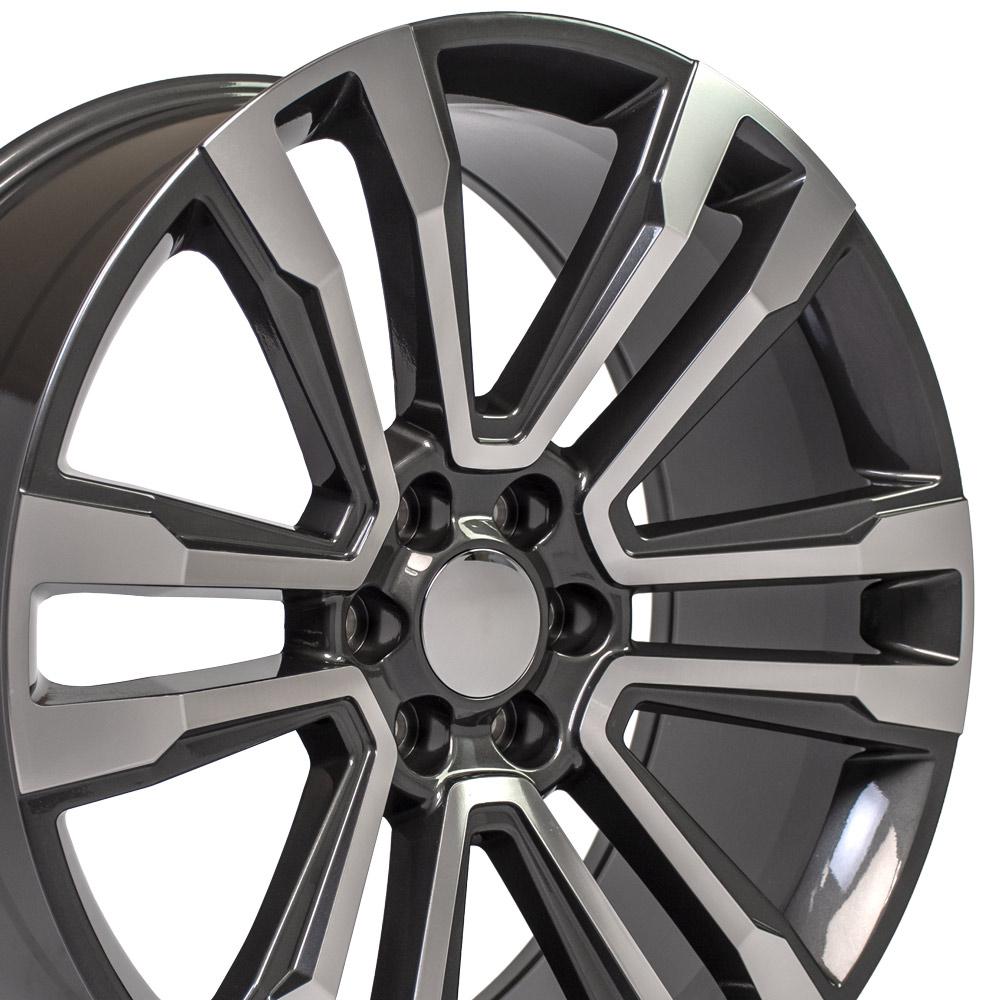 24" Replica Wheel CV44 Fits GMC Yukon Rim 24x10 Hyper Mach'd Wheel ET24