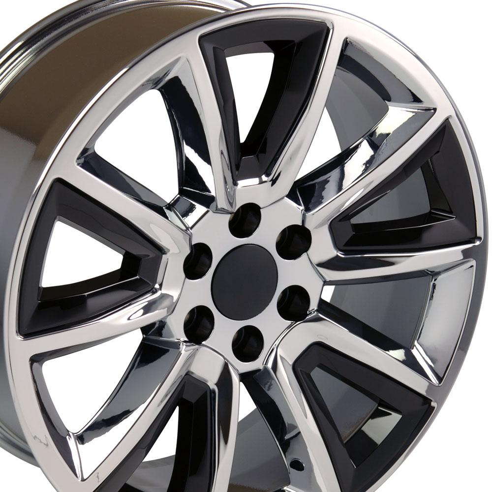 20" Replica Wheel CV73 Fits Chevrolet Tahoe Rim 20x8.5 Chrome w/Black Wheel