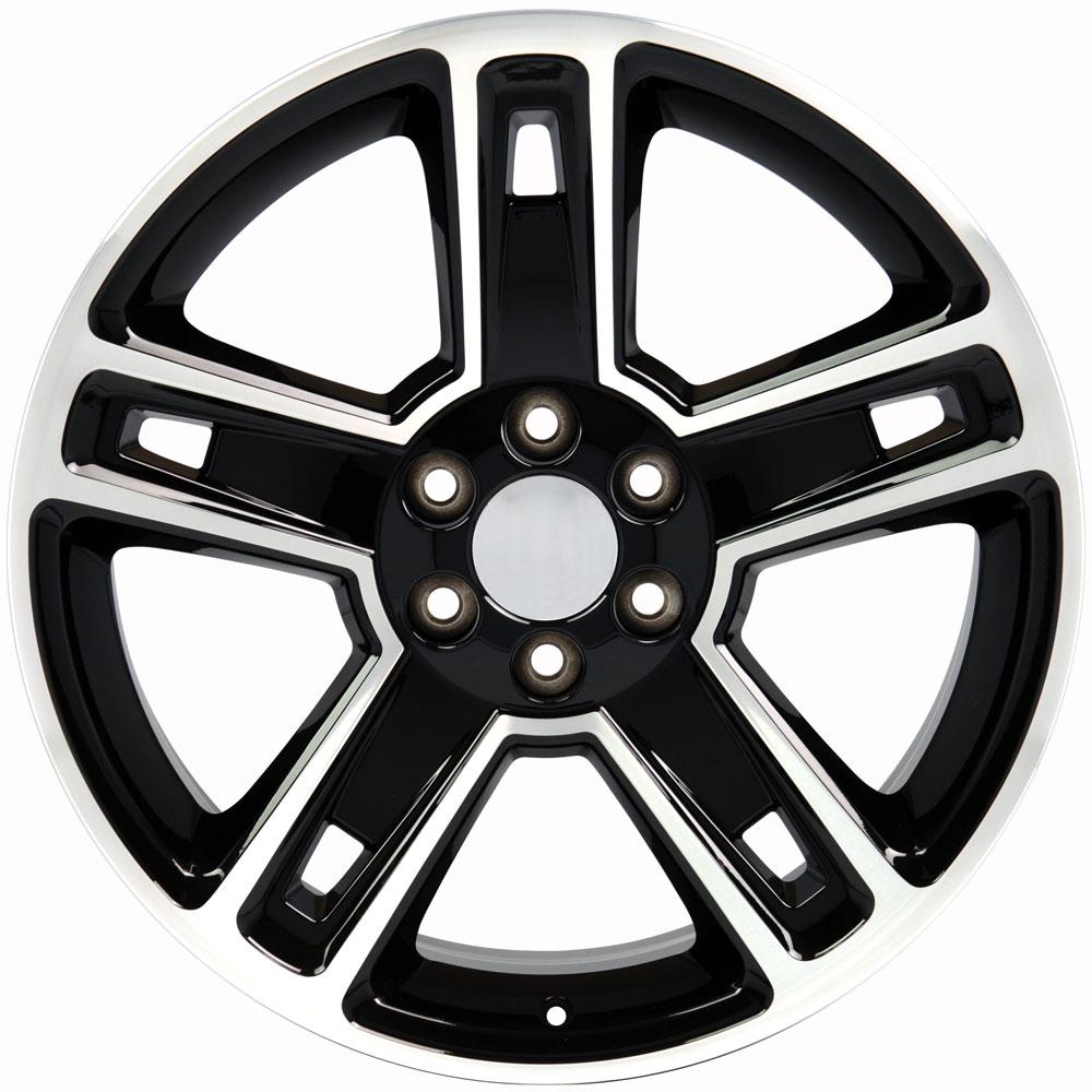 22" Replica Wheel CV74B Fits Chevrolet Silverado Rim 22x9 Black Mach'd Wheel