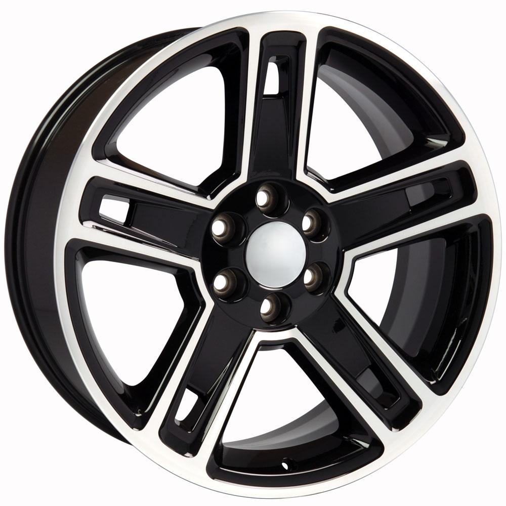 22" Replica Wheel CV74B Fits Chevrolet Silverado Rim 22x9 Black Mach'd Wheel