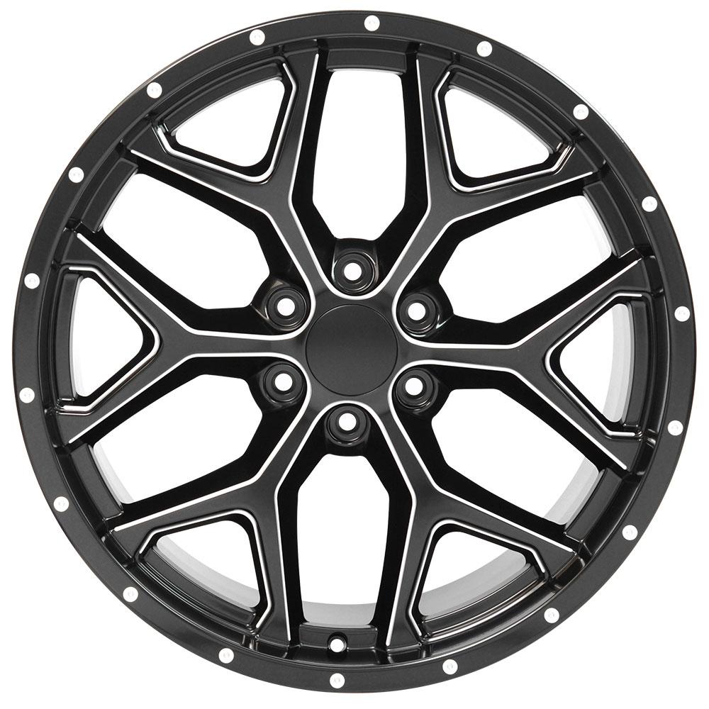 22" Replica Wheel CV98 Fits Chevy Silverado Rim 22x9.5 Satin Black Milled Wheel