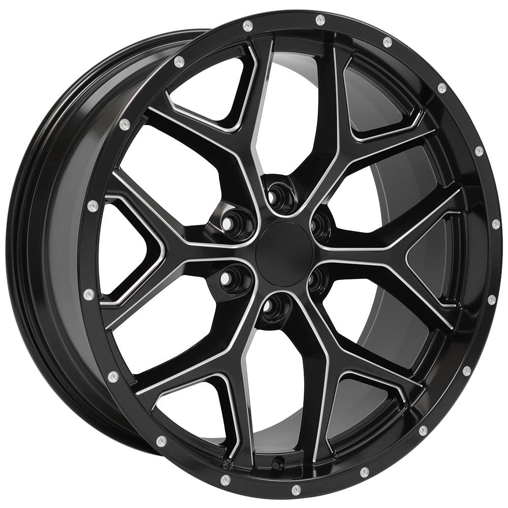 22" Replica Wheel CV98 Fits Chevy Silverado Rim 22x9.5 Satin Black Milled Wheel