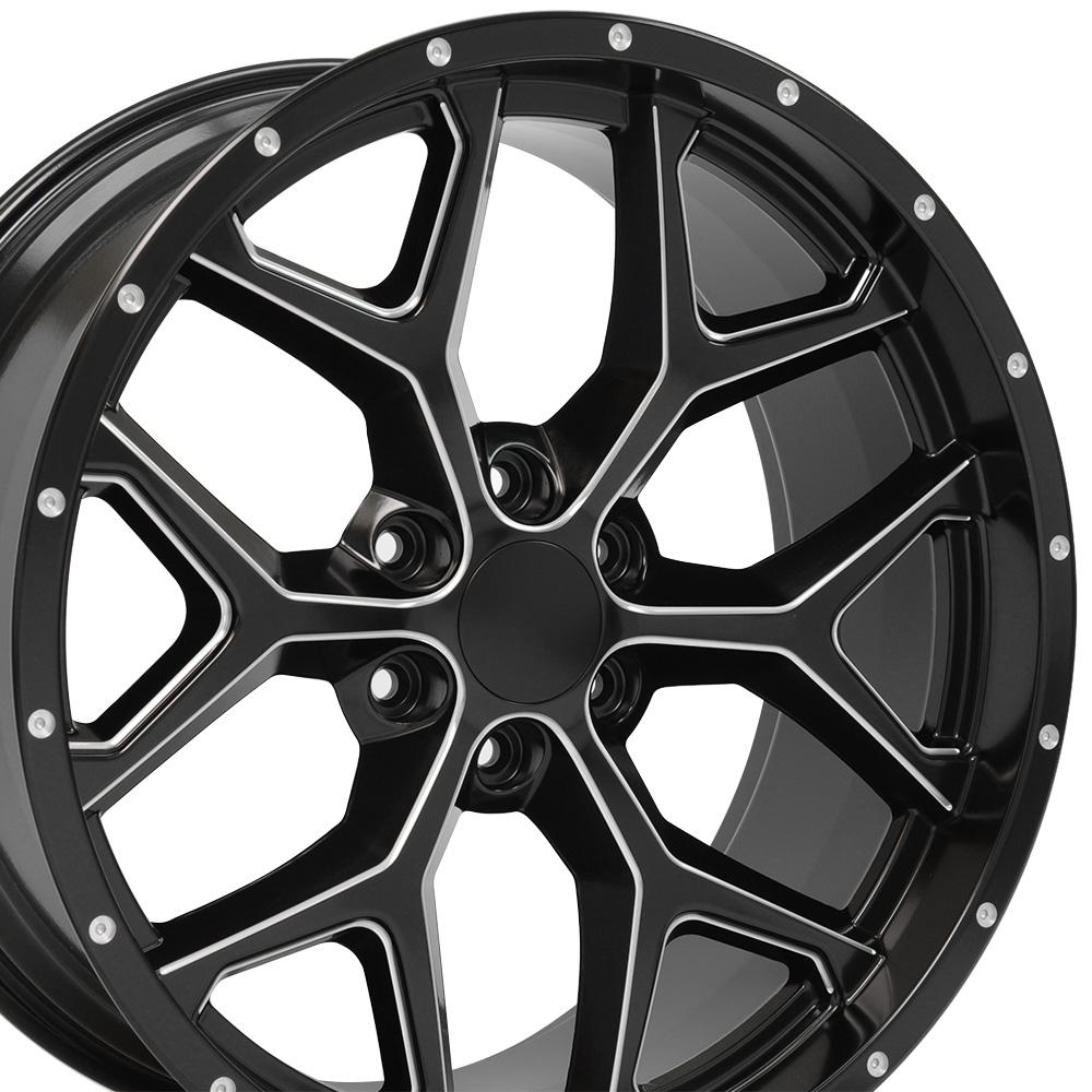22" Replica Wheel CV98 Fits Chevy Silverado Rim 22x9.5 Satin Black Milled Wheel
