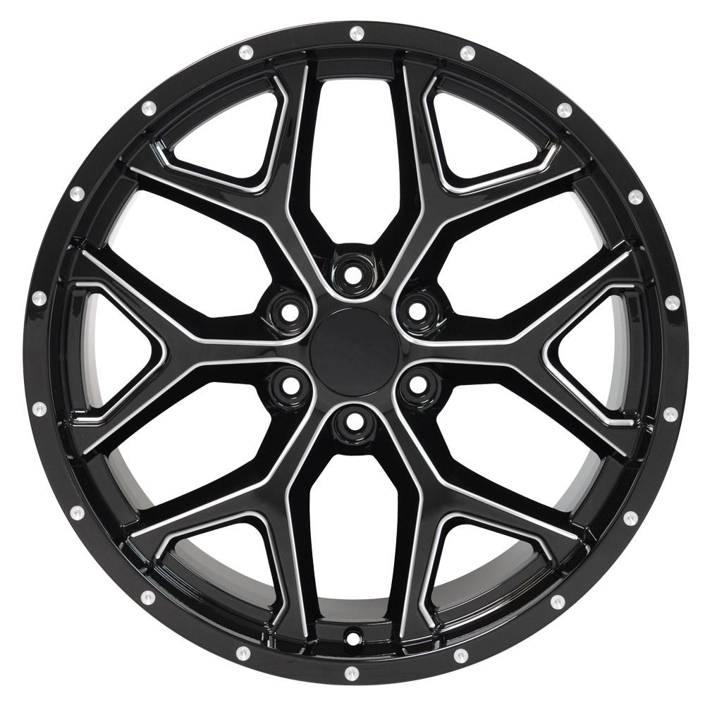22" Replica Wheel CV98 Fits Chevy Silverado Rim 22x9.5 Black Milled Wheel