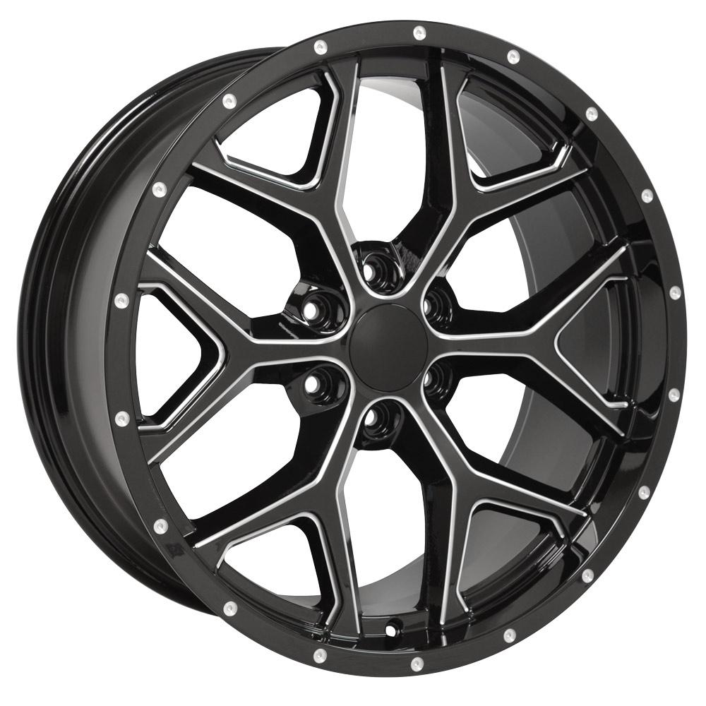 22" Replica Wheel CV98 Fits Chevy Silverado Rim 22x9.5 Black Milled Wheel