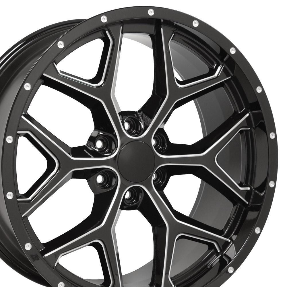 22" Replica Wheel CV98 Fits Chevy Silverado Rim 22x9.5 Black Milled Wheel