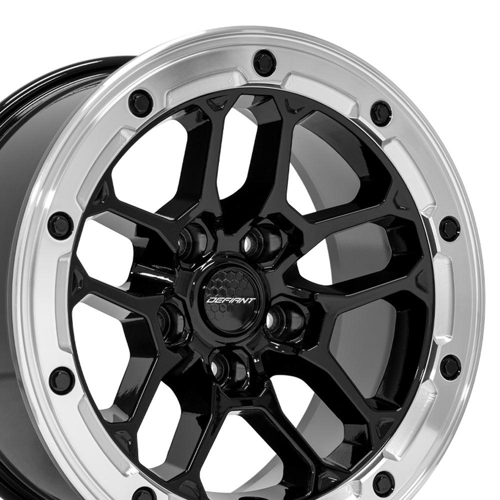 Defiant Wheel DF01 Gloss Black Wheel with Milled Ring 17x8 5x5" fits Jeep Wrangler, Jeep Gladiator