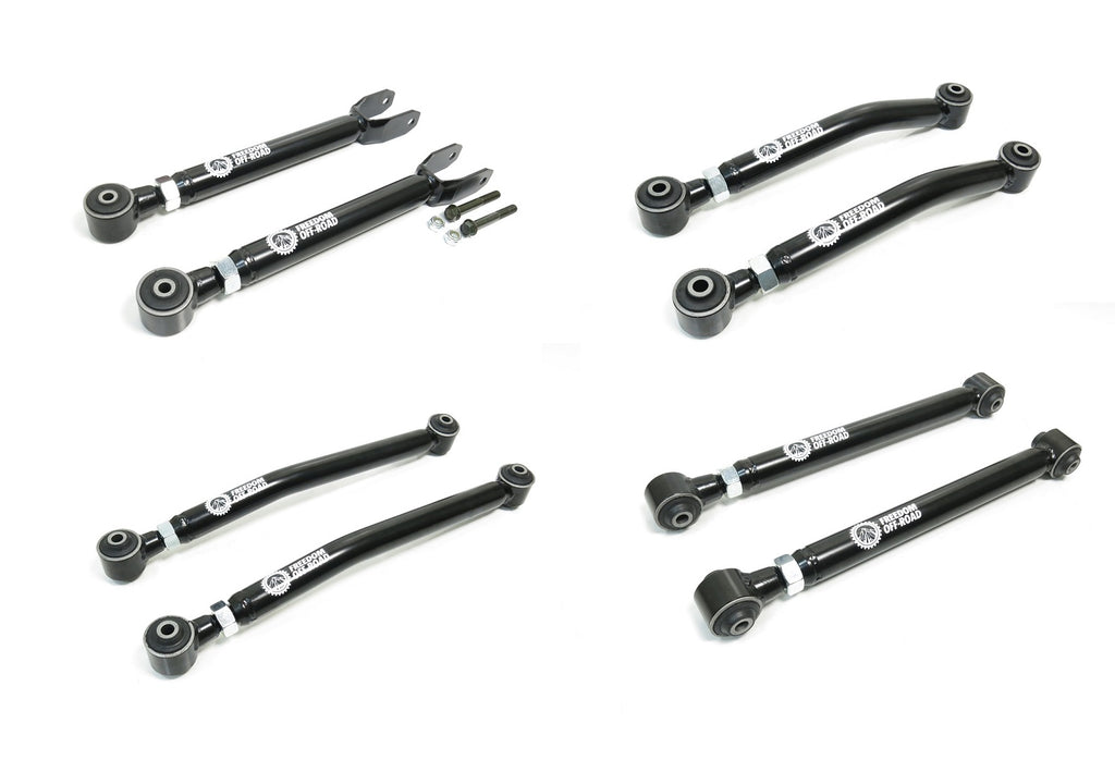 Adjustable Front Upper + Lower and Rear Upper + Lower Control Arms For 0-4.5 Inch Lift 07-18 Wrangler JK Freedom Off-Road