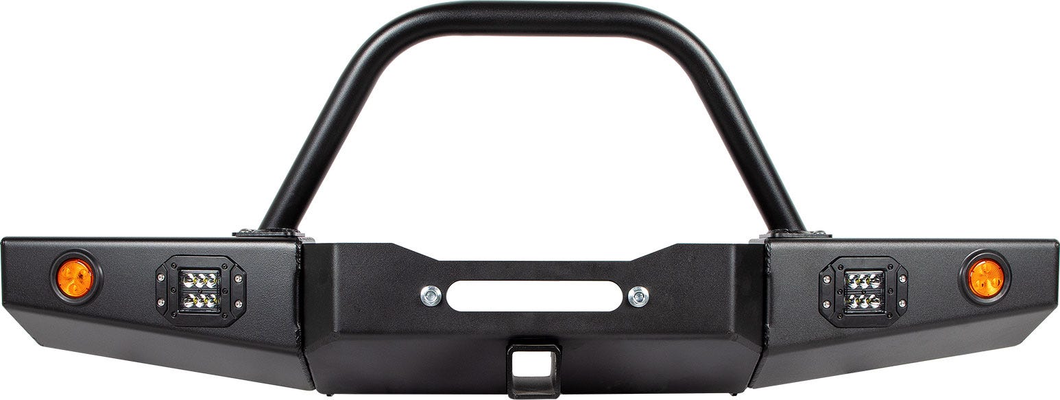 86-95 Suzuki Samurai Front Bumpers - 0-1 Inch Winch Plate Long Ends Double Bend Stinger Black Powder Coat Low Range Off Road