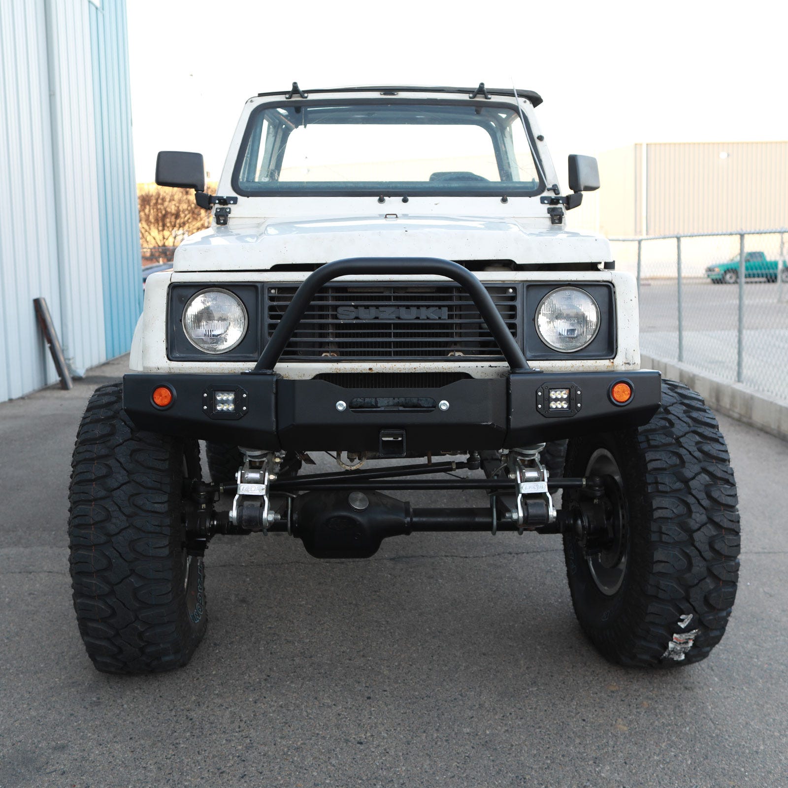 86-95 Suzuki Samurai Front Bumpers - 0-1 Inch Winch Plate Long Ends Double Bend Stinger Black Powder Coat Low Range Off Road