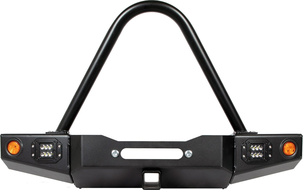 86-95 Suzuki Samurai Front Bumpers - 0-1 Inch Winch Plate Short Ends Single Bend Stinger Black Powder Coat Low Range Off Road