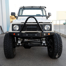 Load image into Gallery viewer, 86-95 Suzuki Samurai Front Bumpers - 2-3 Inch Winch Plate Short Ends with Stubby Ends Single Bend Stinger Black Powder Coat Low Range Off Road