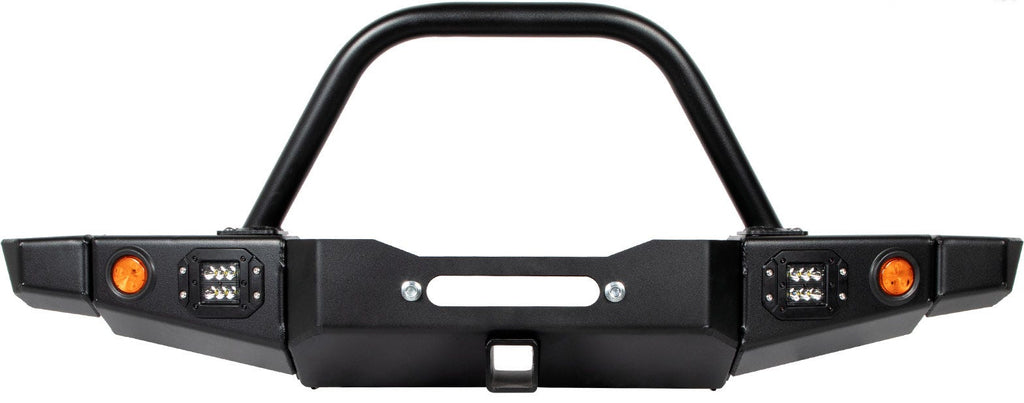 86-95 Suzuki Samurai Front Bumpers - 2-3 Inch Winch Plate Short Ends with Stubby Ends Double Bend Stinger Black Powder Coat Low Range Off Road