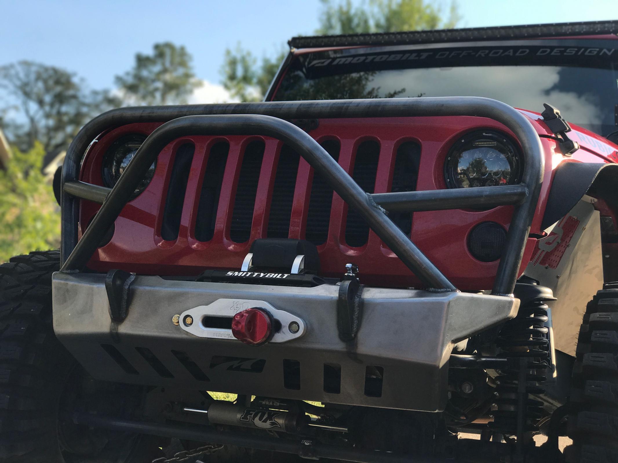 Jeep JK Front Bumper W/Grill Hoop And Stinger 07-18 Wrangler JK Crusher Series Bare Steel Motobilt