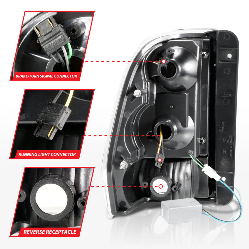 ANZO 2002-2009 Chevrolet Trailblazer luces traseras LED con barra de luz, carcasa cromada, lente transparente