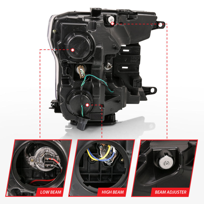 ANZO 2018-2019 Ford F-150 Proyector Plank Style HL Negro Ámbar (Sin Switchback)