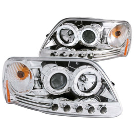 ANZO 1997.5-2003 Ford F-150 Faros delanteros proyectores con halo y LED cromados 1 pieza