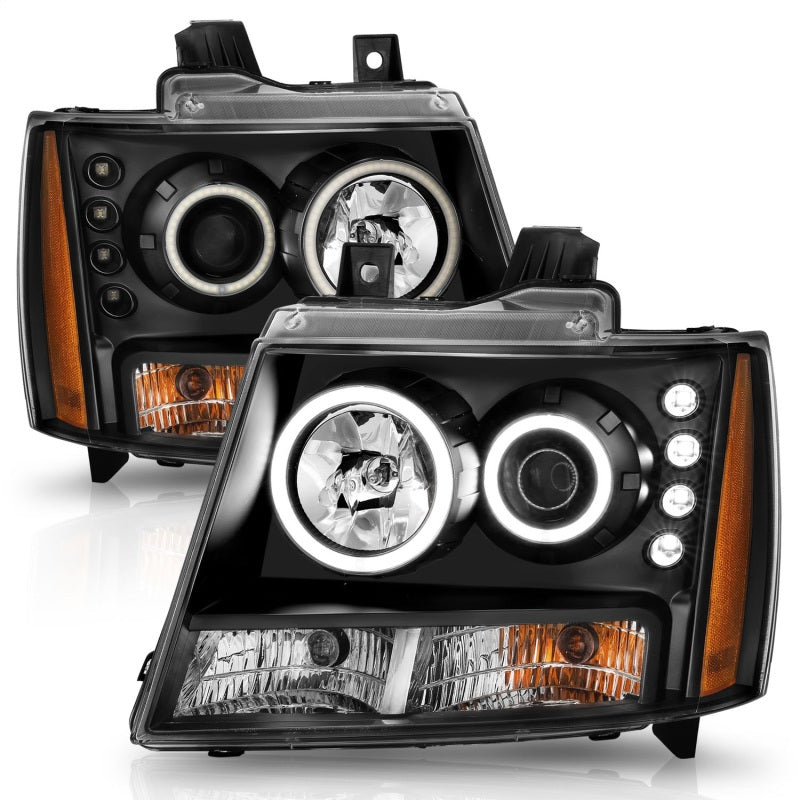 ANZO 2007-2013 Chevrolet Avalanche Faros delanteros con proyector con halo negro (CCFL)