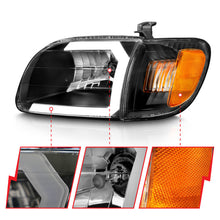 Cargar imagen en el visor de la galería, ANZO 00-04 Toyota Tundra (solo compatible con cabina Reg/Acc) Faros delanteros de cristal con barra de luz negra con luz de esquina