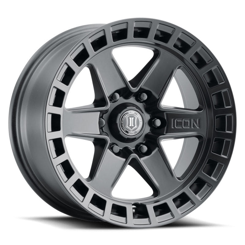 ICON Raider 17x8.5 6x135 6mm Offset 5in BS Rueda negra satinada