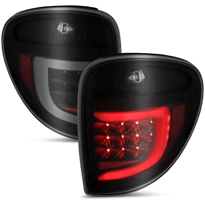 ANZO 2004-2007 Dodge Grand Caravan luces traseras LED con barra de luz, carcasa negra, lente ahumada