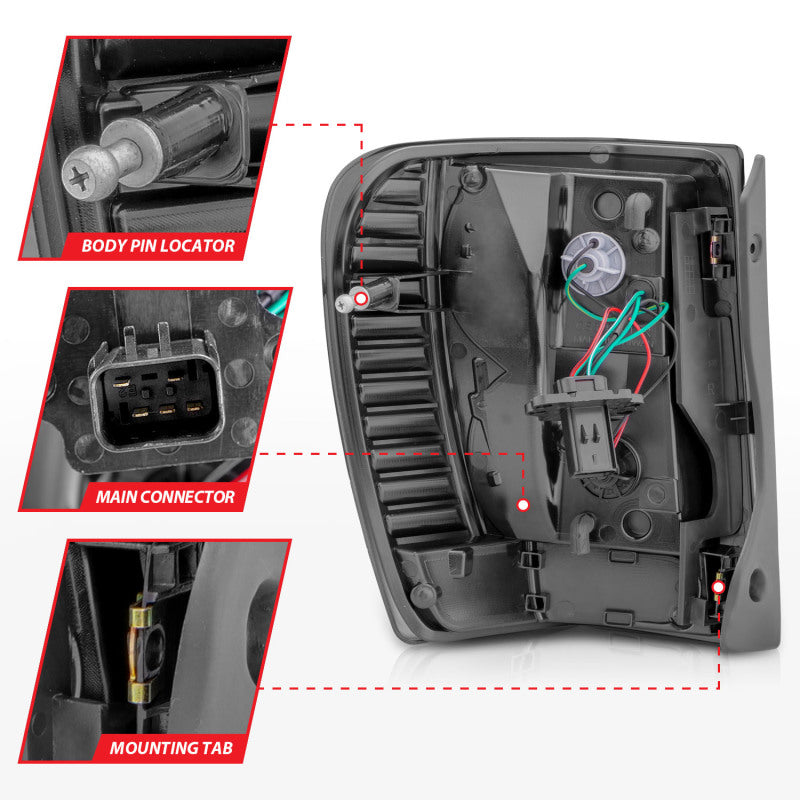 ANZO 1999-2004 Jeep Grand Cherokee luces traseras LED con barra de luz, carcasa negra, lente transparente