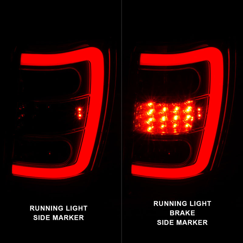 ANZO 1999-2004 Jeep Grand Cherokee luces traseras LED con barra de luz, carcasa cromada, lente roja/transparente
