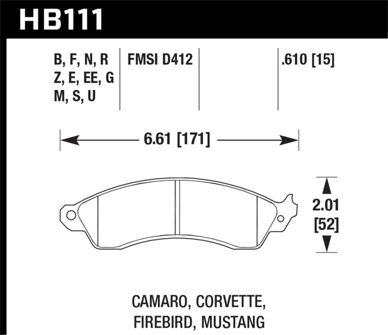 Hawk 1990-1990 Chevy Camaro Iroc-Z (con frenos de servicio pesado) Alto rendimiento. Pastillas de freno delanteras Street 5.0