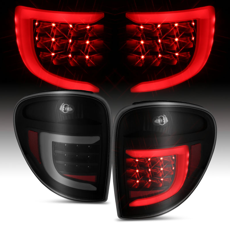 ANZO 2004-2007 Dodge Grand Caravan luces traseras LED con barra de luz, carcasa negra, lente ahumada