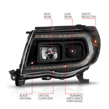 Cargar imagen en el visor de la galería, ANZO 05-11 Toyota Tacoma Proyector Faros delanteros con barra de luz Switchback Carcasa negra