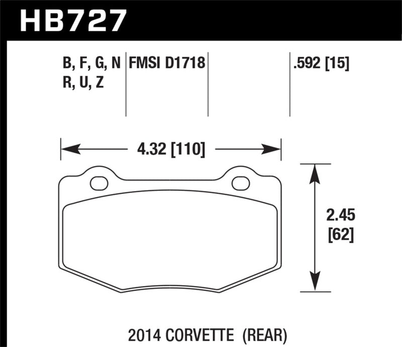Pastillas de freno traseras Hawk 2014 Chevrolet Corvette DTC-70