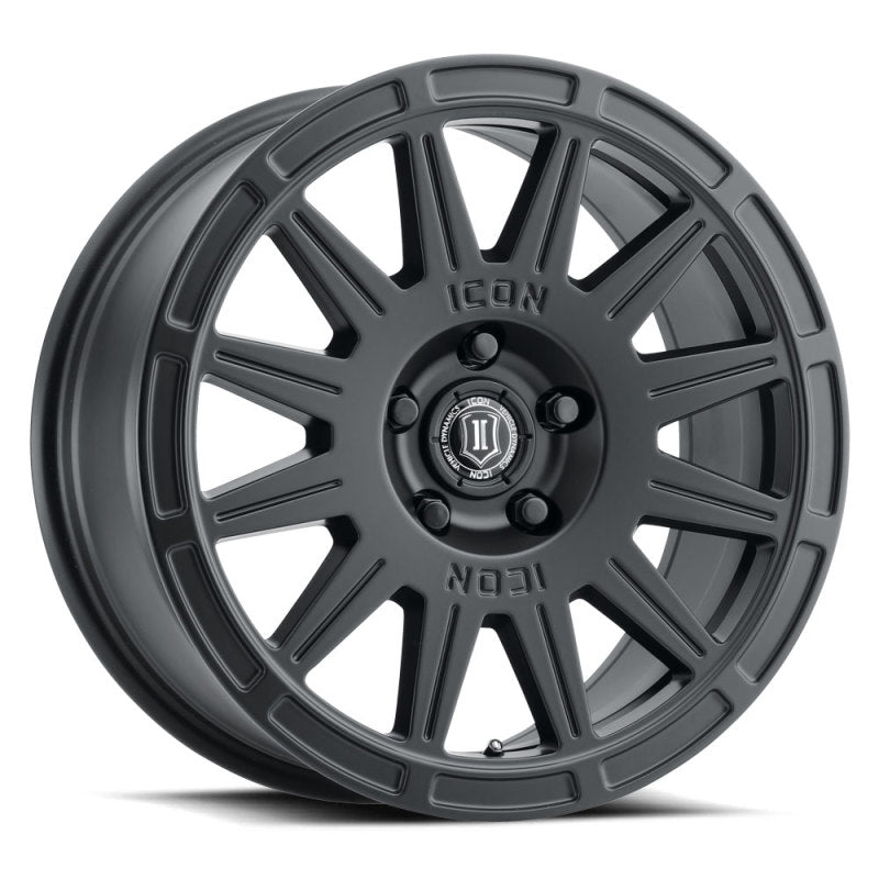 ICON Ricochet 17x8 5x108 38mm Offset 6in BS Rueda negra satinada