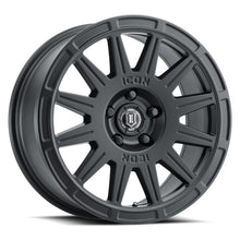 Cargar imagen en el visor de la galería, ICON Ricochet 17x8 5x4.5 38mm Offset 6in BS Rueda negra satinada