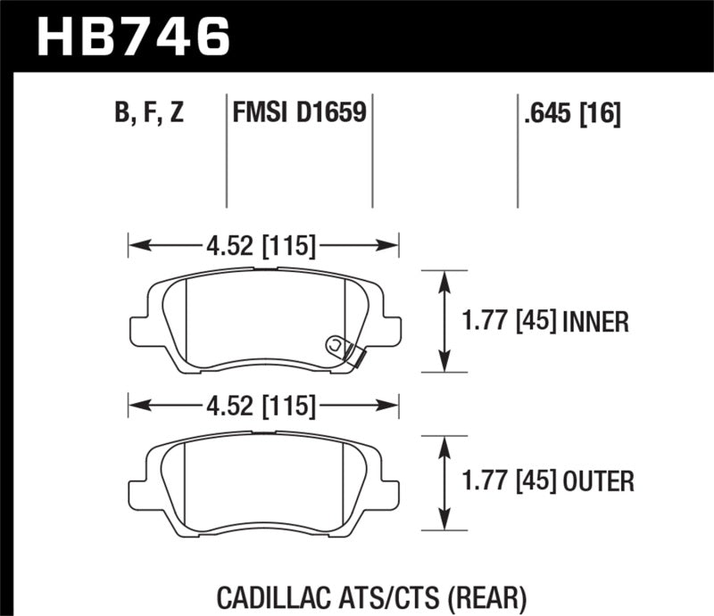 Pastillas de freno traseras de cerámica Hawk Cadillac 13-16 ATS / 14-15 CTS Performance