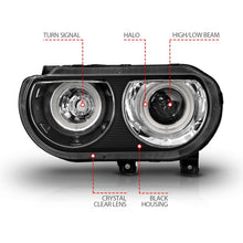Cargar imagen en el visor de la galería, ANZO 2008-2014 Dodge Challenger Projector Headlights w/ Halo Black (CCFL)