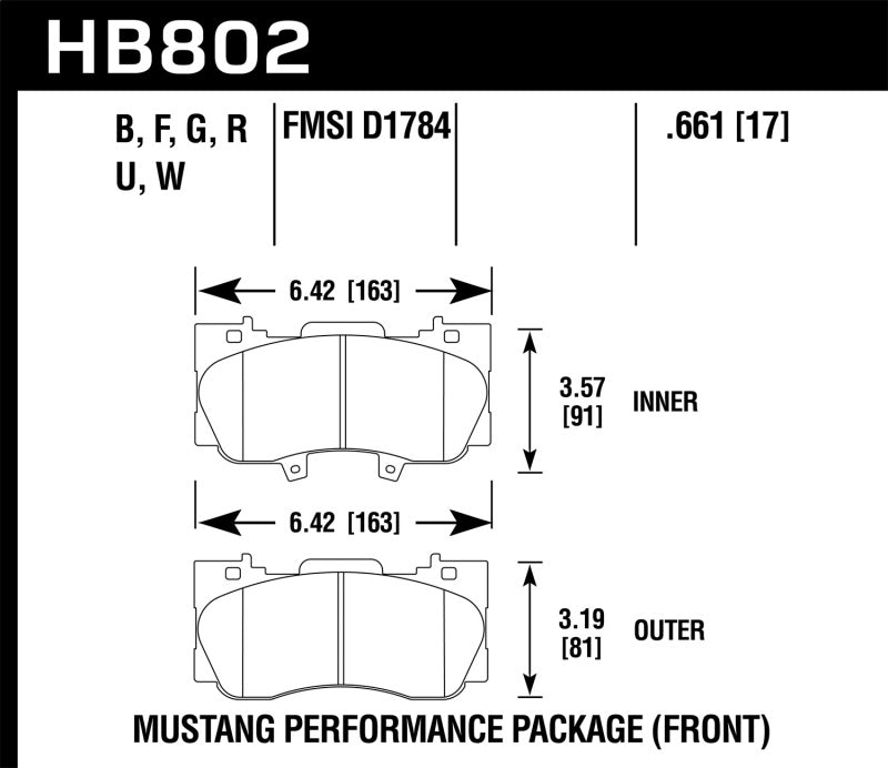 Pastillas de freno delanteras Hawk 15-17 Ford Mustang GT DTC-70 Race