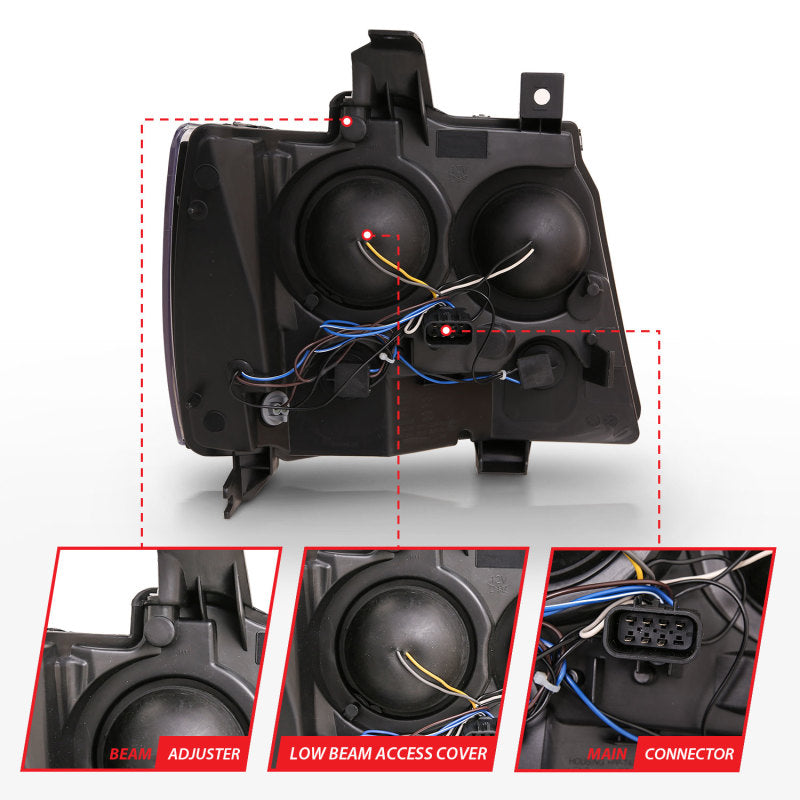 ANZO 07-14 Chevy Tahoe Proyector Faros delanteros con diseño estilo tablón Negro con ámbar