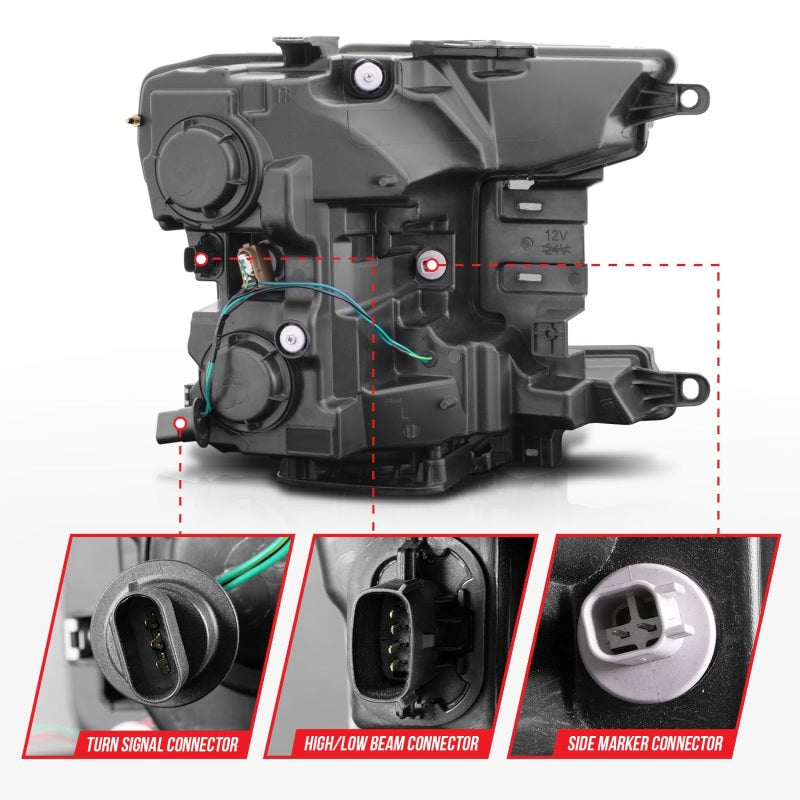 ANZO 2018-2020 Ford F-150 Faro proyector con carcasa negra estilo tablón