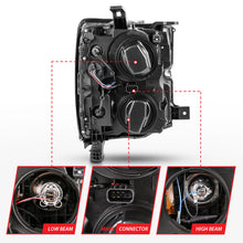 Cargar imagen en el visor de la galería, ANZO Faros delanteros tipo proyector para Chevrolet Silverado 2015-2016 con diseño estilo tablón, color negro y ámbar
