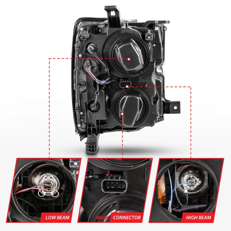 ANZO 2015-2016 Chevrolet Silverado Proyector Faros delanteros con diseño estilo tablón cromado con ámbar