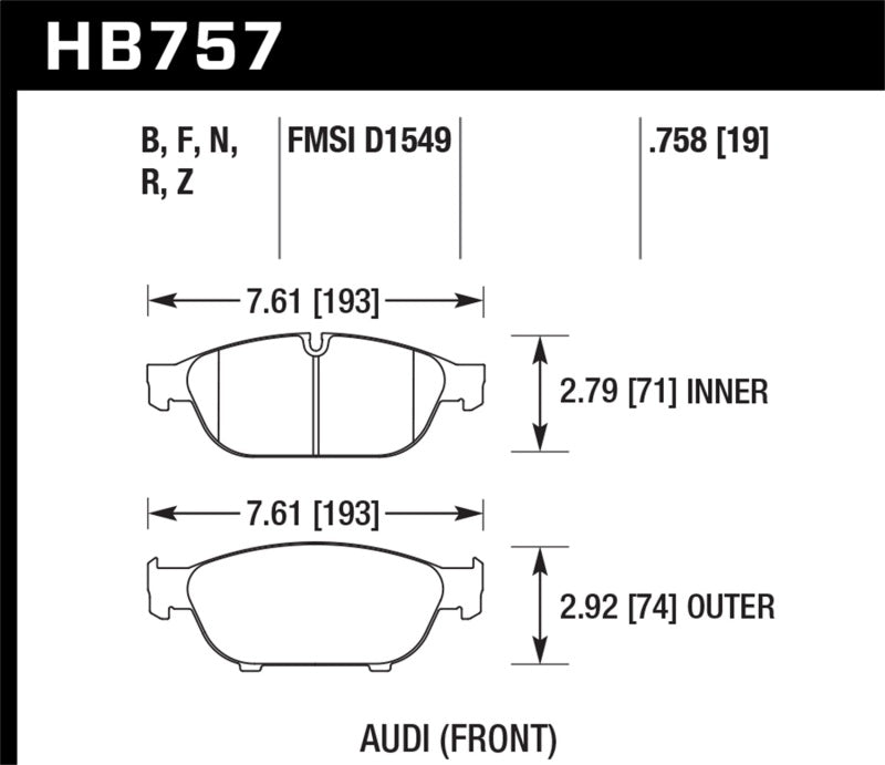 Pastillas de freno delanteras Hawk Audi 2013 A5 Quattro / 12-16 A6 Quattro/A7 Quattro/A8 Quattro HPS