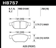 Cargar imagen en el visor de la galería, Pastillas de freno delanteras Hawk Audi 2013 A5 Quattro / 12-16 A6 Quattro/A7 Quattro/A8 Quattro HPS