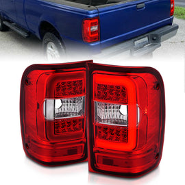 ANZO 2001-2011 Ford Ranger luces traseras LED con barra de luz, carcasa cromada, lente roja/transparente