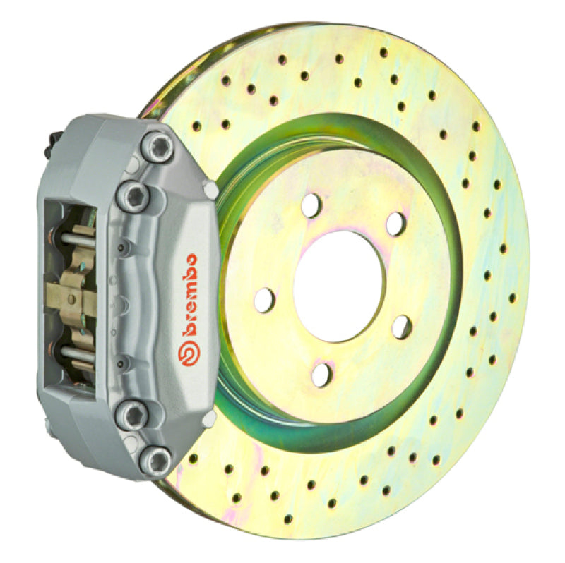 Brembo 05-10 Jetta (Mk5) Delantero GT BBK 4 pistones fundidos 2 piezas 330x28 1 pieza rotor perforado-plata