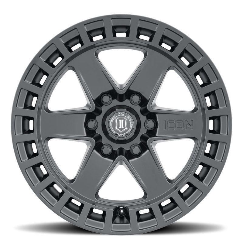 ICON Raider 17x8.5 6x135 6mm Offset 5in BS Rueda negra satinada