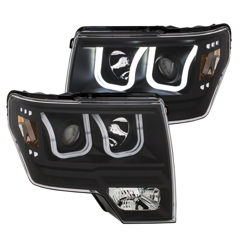 ANZO 2009-2014 Ford F-150 Faros delanteros proyectores con barra en U, color negro con ámbar