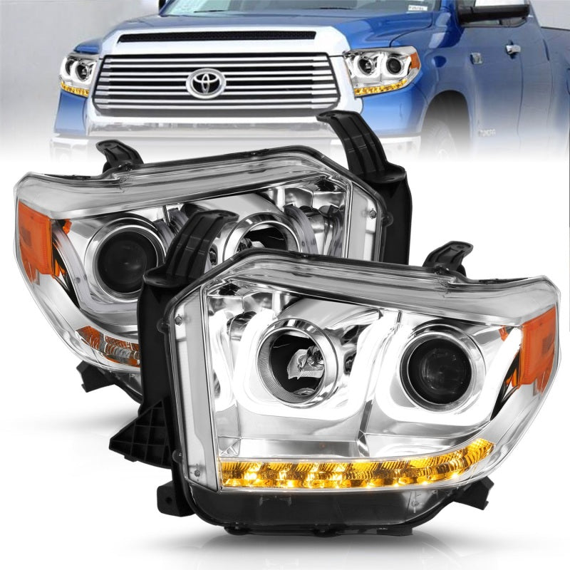 ANZO 2014-2015 Toyota Tundra Proyector Faros delanteros con barra en U cromada con DRL